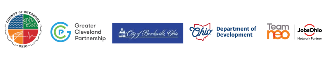County of Cuyahoga Ohio logo, Greater Cleveland Partnership logo, City of Brecksville Ohio logo, Ohio Department of Development logo, Team NEO logo, JobsOhio Network Partner logo